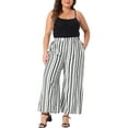 thumbnail image 2 of Agnes Orinda Women's Plus Size Palazzo Pants Stripe Boho Wide Leg Paper Bag Pant Beach Casual Summer Trousers 3X White Black, 2 of 5