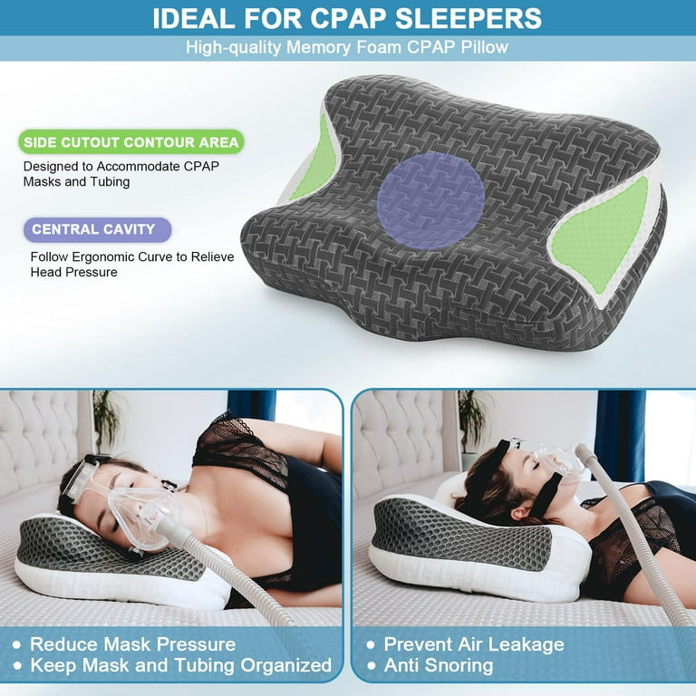 Elviros Memory Foam Pillow CPAP Users Neck Pain Relief Adjustable Height Orthopedic Queen Dark Gray Walmart
