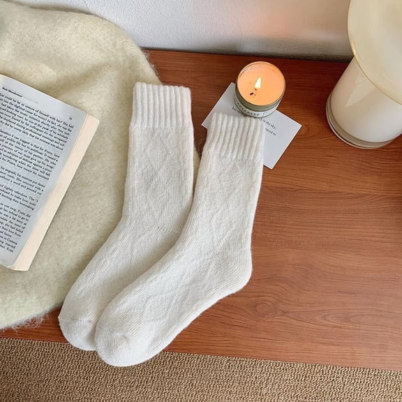 Nvzi Beige warm socks -3 pairs, one size fits all cotton socks suitable for all people, soft and warm cotton socks in winter, comfortable plush home socks, suitable for cold weather