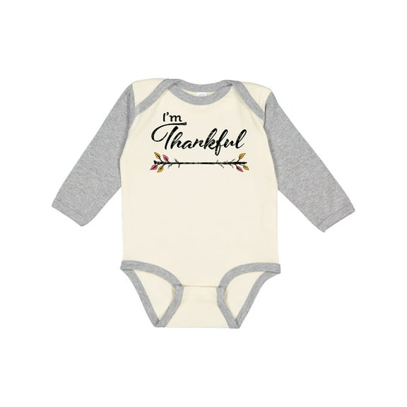 Inktastic Im Thankful- Thanksgiving with autumn branch Boys or Girls Long Sleeve Baby Bodysuit