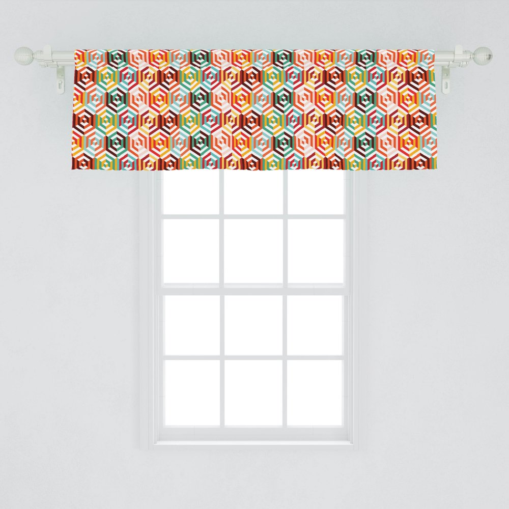 Geometric Window Valance, Abstract Cubes Isometric Hexagonal Shaped