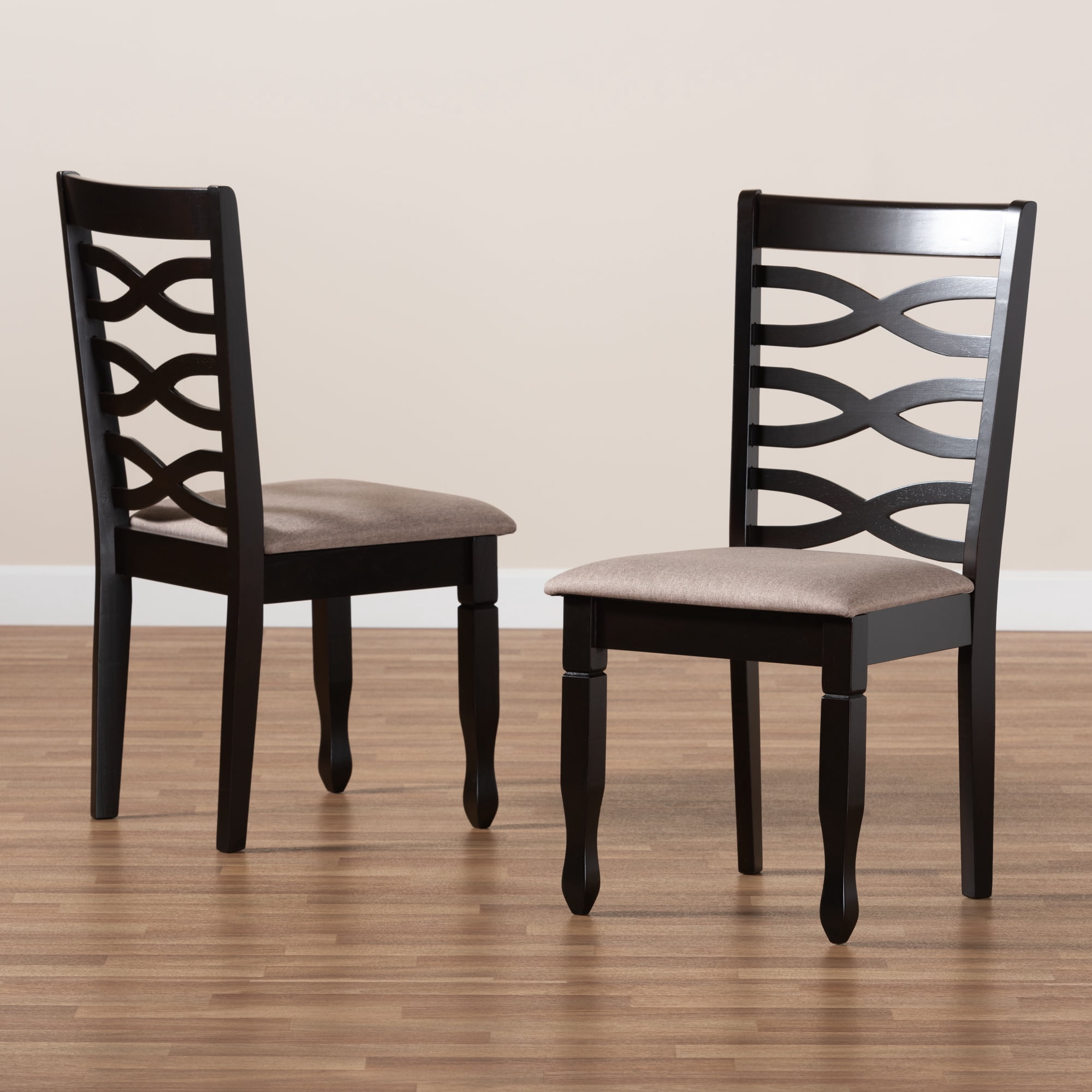 Baxton Studio Lanier Modern and Contemporary Sand Fabric Upholstered Dark Brown Finished 2-Piece Wood Dining Chair Set