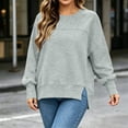 thumbnail image 5 of XRoczxe Women Crew Neck Oversized Sweatshirt Long Sleeve Raglan Top Side Split Hem Wrinkle Resistant Soft Casual Layering Pullover Multiple Fresh Solid Colors, 5 of 7