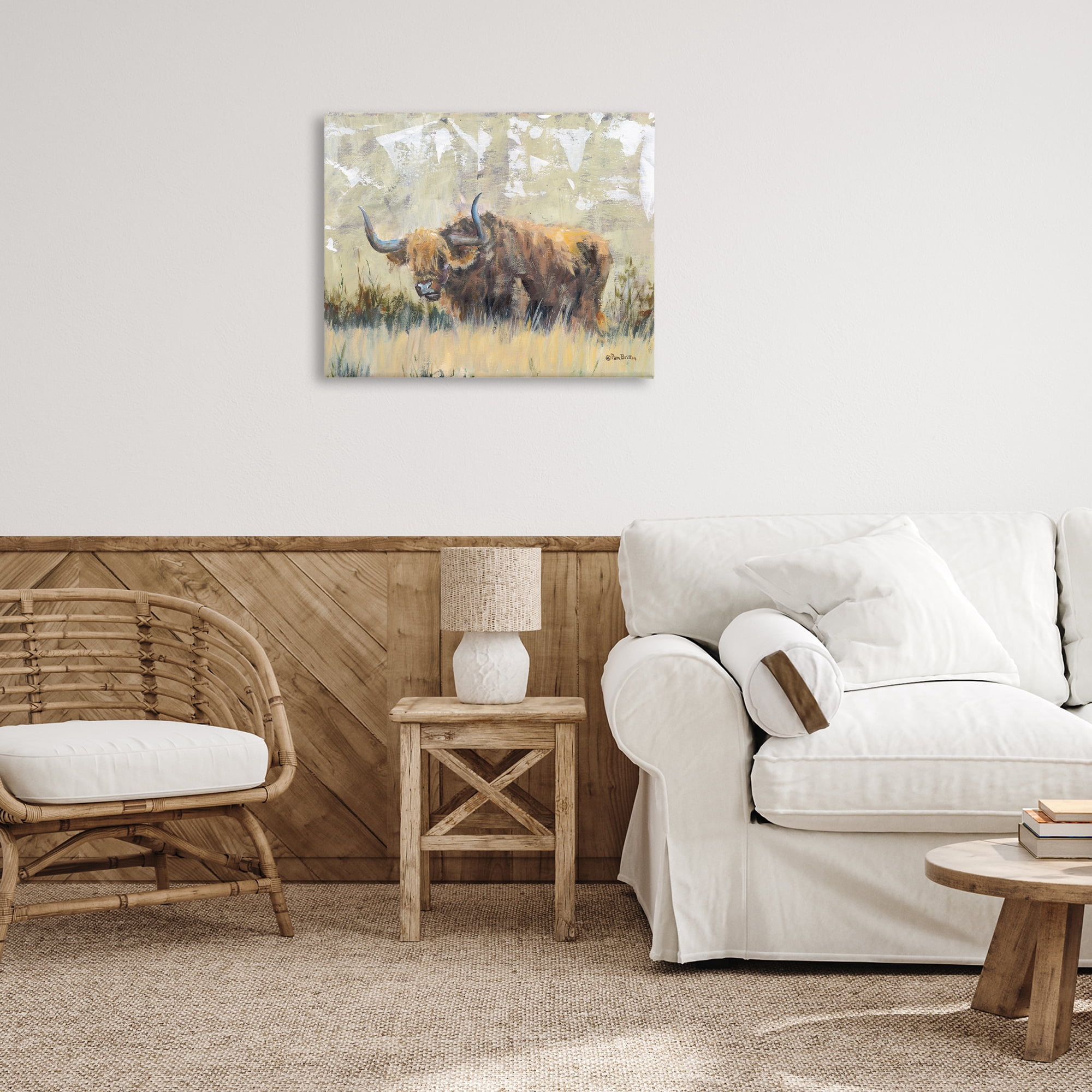 Stupell Industries Rustic Patterned Longhorn Animals & Insects Painting Gallery Wrapped Canvas Art Print Wall Art, 30 x 24