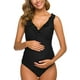 thumbnail image 4 of One Piece Maternity Swimsuits Ruffle Flounce Swimwear Falbala Monokini Deep V Neck Bathing Suits Black (3XL WD.WDQZL ropa, 4 of 7