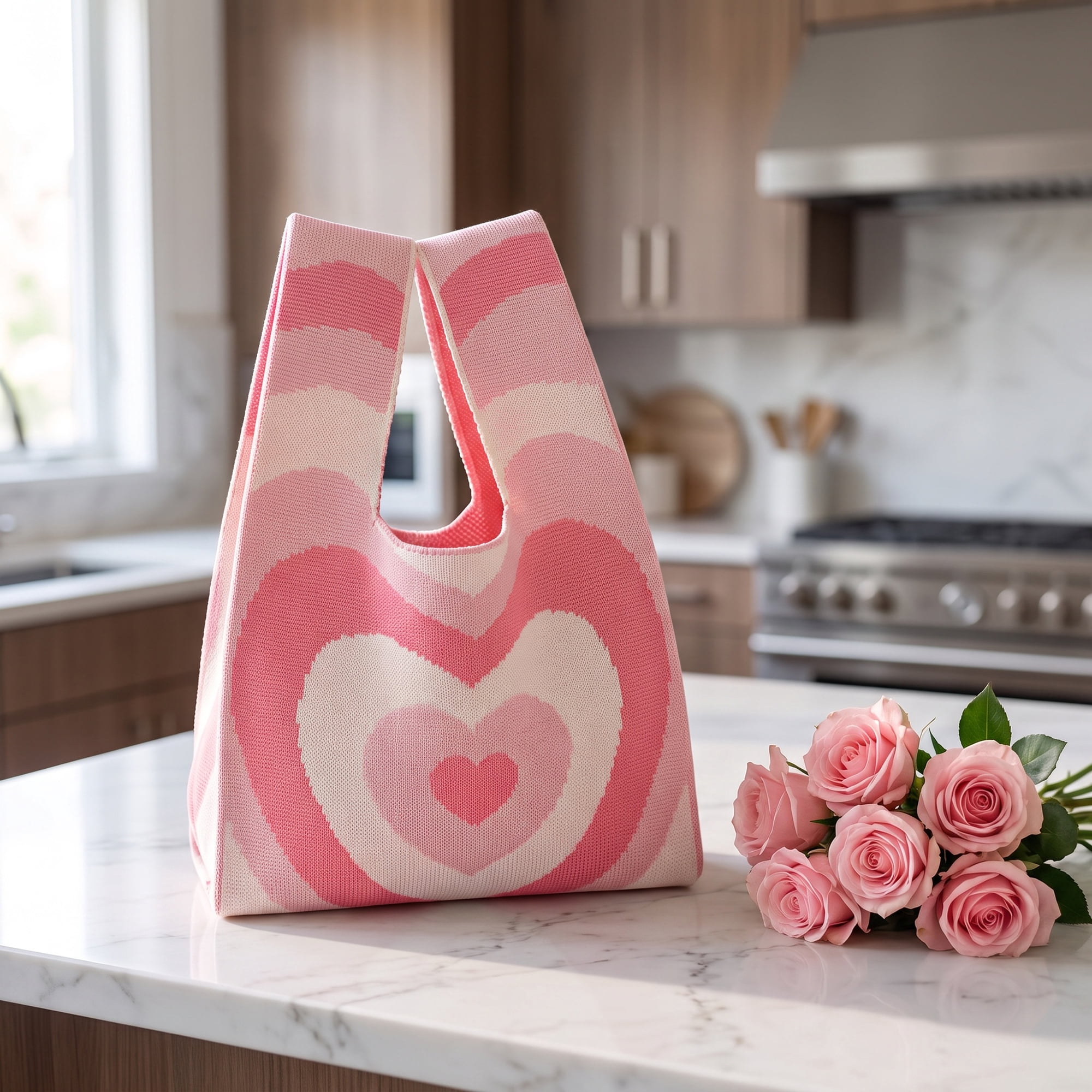 Unique Bargains Cute Cartoon Gift Reusable Tote Bags with Handles 7.5" x 13.4" Heart