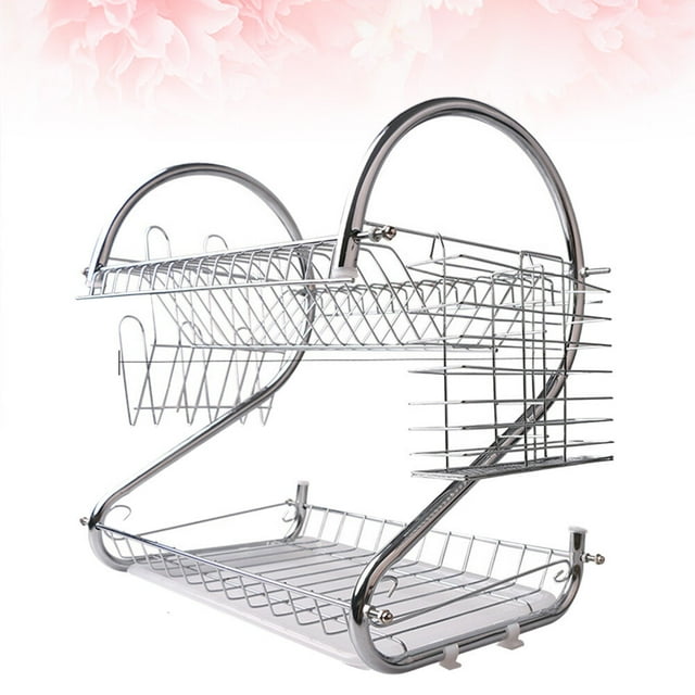 unbranded 1Ud Organizador De Cocina En Acero Plateado Para Platos Tazas Y Utensilios Con Doble