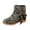 Gray, variant on Motor Short Boots, Folded Collar Motor Short Boots Casual Outdoor Strolling, Buckled Leather Strap Accent Footwear Holiday Travel Wearing, Low Block Heel Slouchy Booties, Blue 6