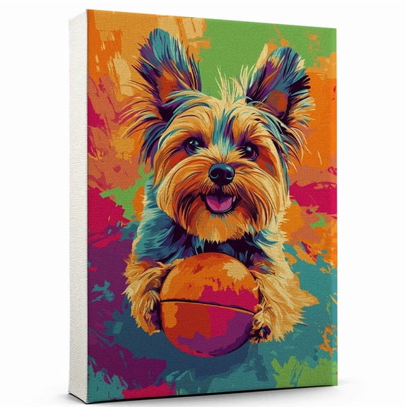 Yorkshire Terrier Dog Stretched Canvas Size 8x12 – Funny Yorkshire Terrier Dog Playing American Football Canvas Wall Art for Sports Lovers, Pet Lovers, Home Decor