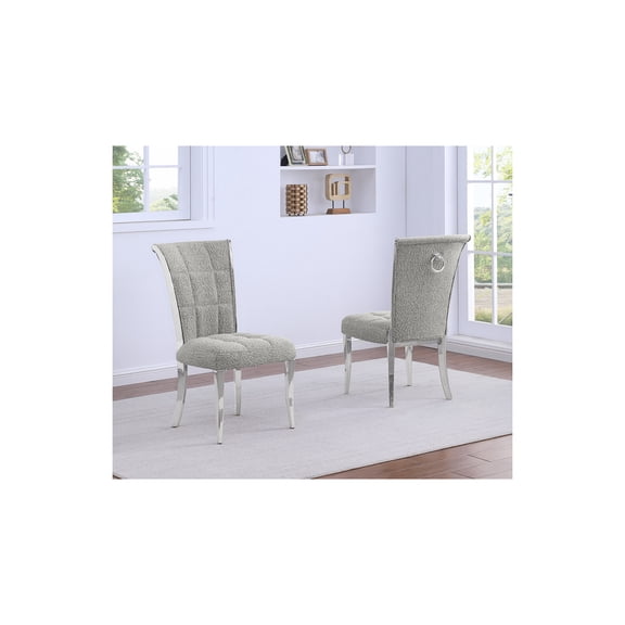 Best Quality Furniture Rich Gray Boucle Fabric Side Chairs with Chrome Frame