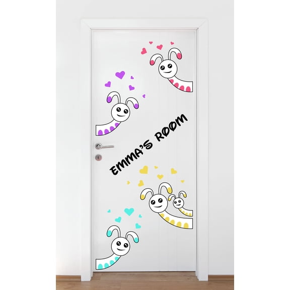 Personalized Name Animal Wall Decal Cute Smiling Worms Peeking Out Bedroom Wall Decal for Children Worms Cute Themed Room Dcor - Size: 36 In x 80 In