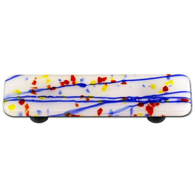 Hot Knobs HK3008-PB Mardi Gras Multi Coloré avec Blanc Rectangle Verre Cabinet Pull - Noir Poste
