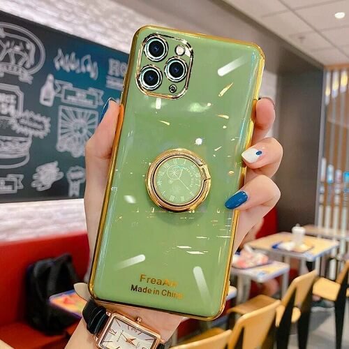 For Apple iPhone 12 Pro Max Green Ring Case Luxury Stream Plating Elegant Cover Case