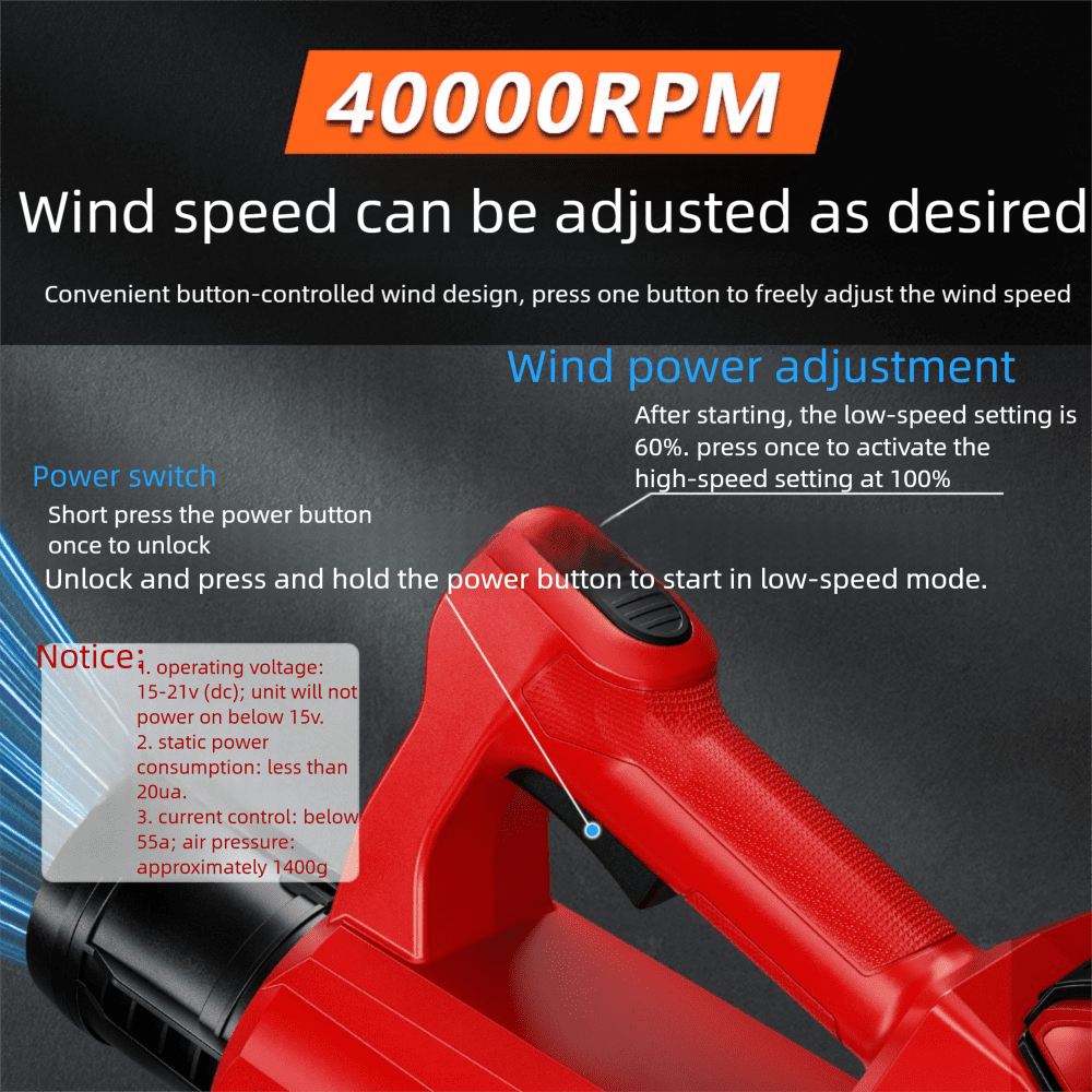 Leaf Blower Cordless for De*walt 20V Battery(No Battery) - 2 Speed Levels, Electric Brushless Cordless Handheld Blower for Town Care, Patio, Blowing Leaves and Snow