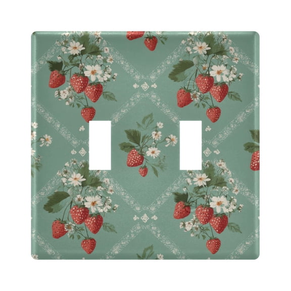 Strawberries Daisies on Mint Green Background Light Switch Cover Electrical Outlet Cover Replaceable Wall Plates 2-Gang