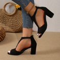 thumbnail image 4 of hoksml Women's T-Strap Block Heel Sandals, Open Toe Back Zipper Dress Shoes, Black Beige Red, 4 of 9