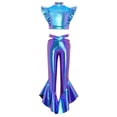 thumbnail image 4 of Aislor Girls Metallic Dance Outfits Latin Jazz Performance Tank Top With Flared Pants Set Disco Party Blue 14, 4 of 7