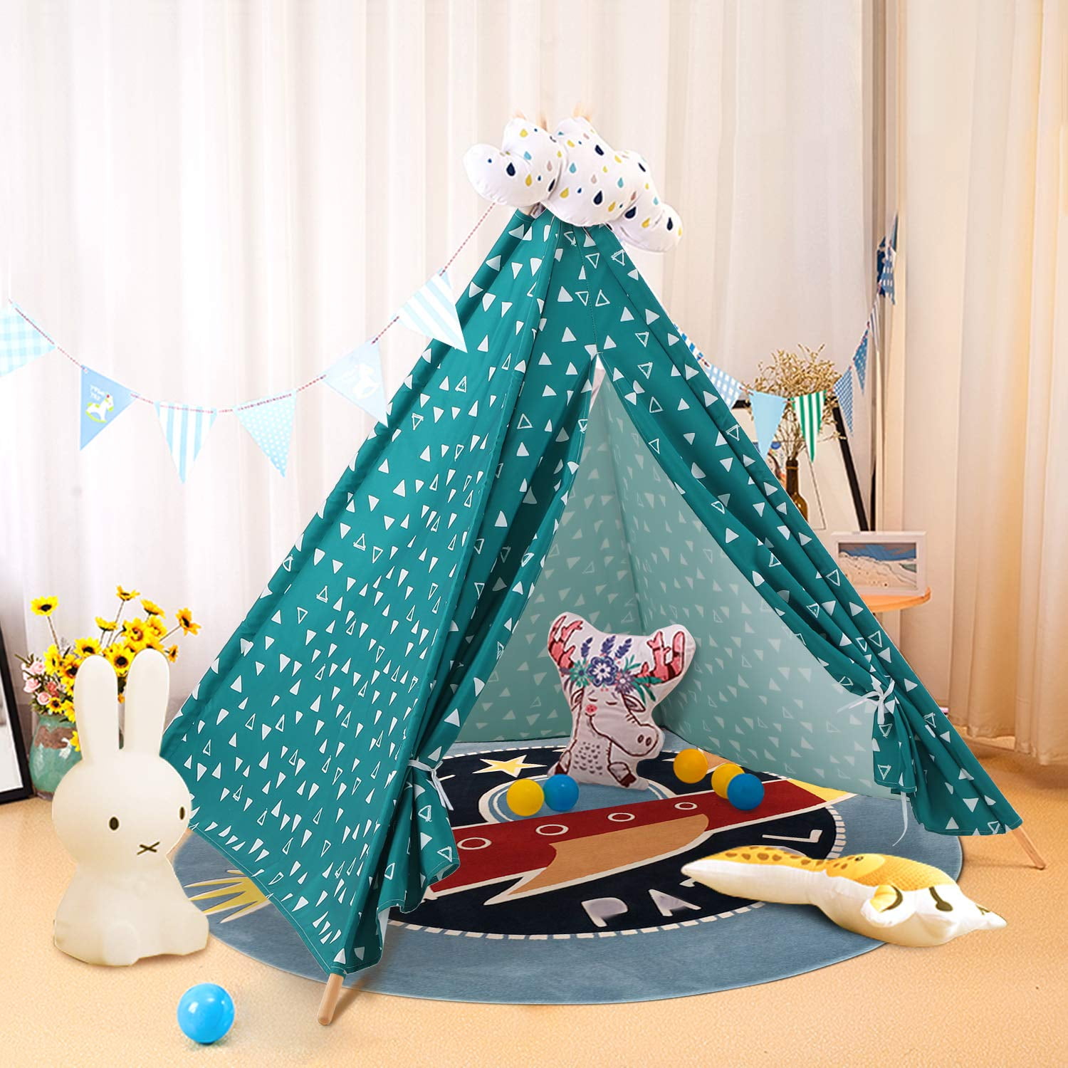 58 x 58 x 56 ALPHA HOME Teepee Tent for Kids Canvas Childs Play Teepee Tent Indoor & Outdoor with Carry Bag 