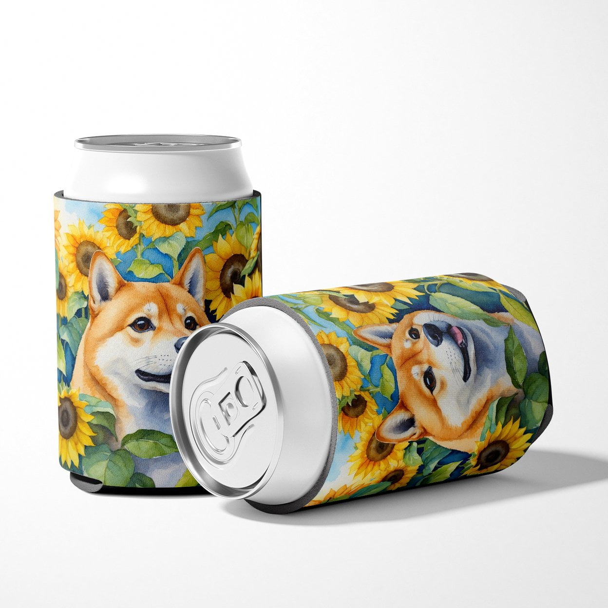 Shiba Inu in Sunflowers Can or Bottle Hugger 3 in x 5 in