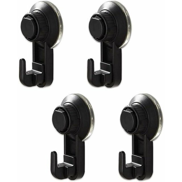 Juego de 4 ganchos con ventosa al vacío, potente gancho con ventosa sin perforación, ganchos reutilizables impermeables para cocina y baño, máximo 5 kg (negro)