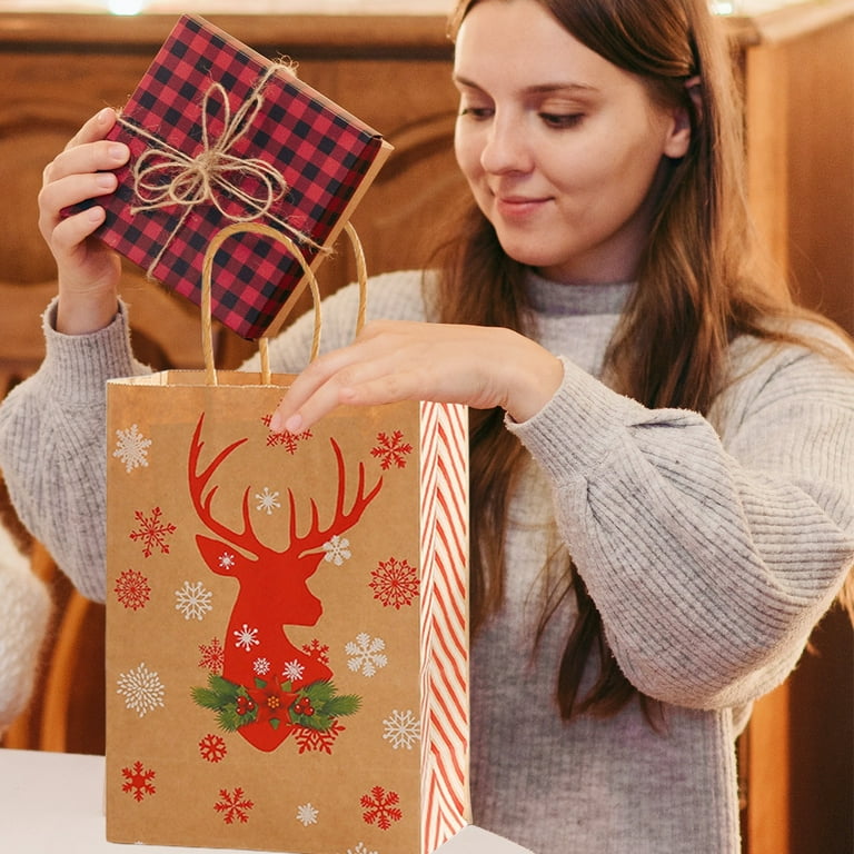 Christmas Kraft Gift Bags, Reusable Christmas Gift Bags with