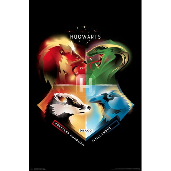 Trends International The Wizarding World: Harry Potter - Hogwarts House Crests Wall Poster, 22.375" x 34", Premium Unframed Version