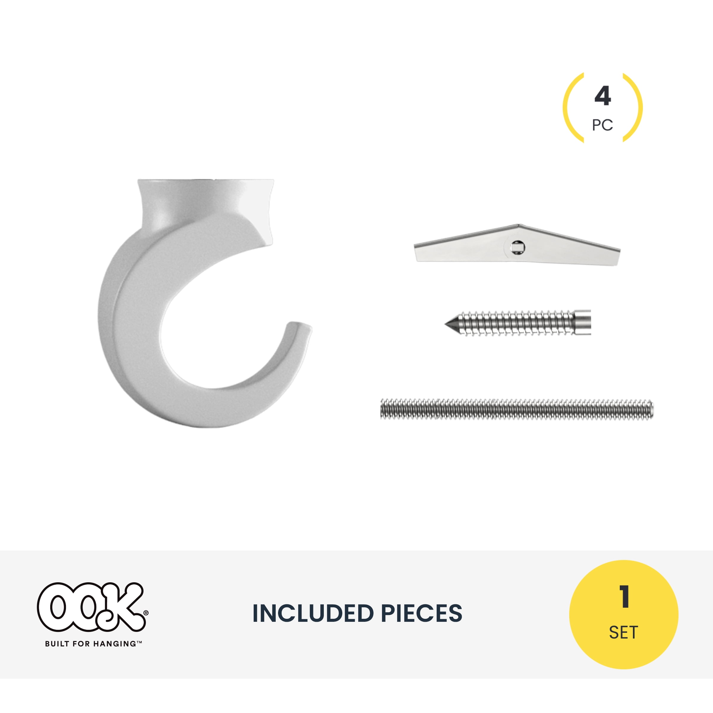 Ook Contemporary Swag Hook, Screw Hook 50 lbs, Steel, White, for Drywall and Wood, 1 pack