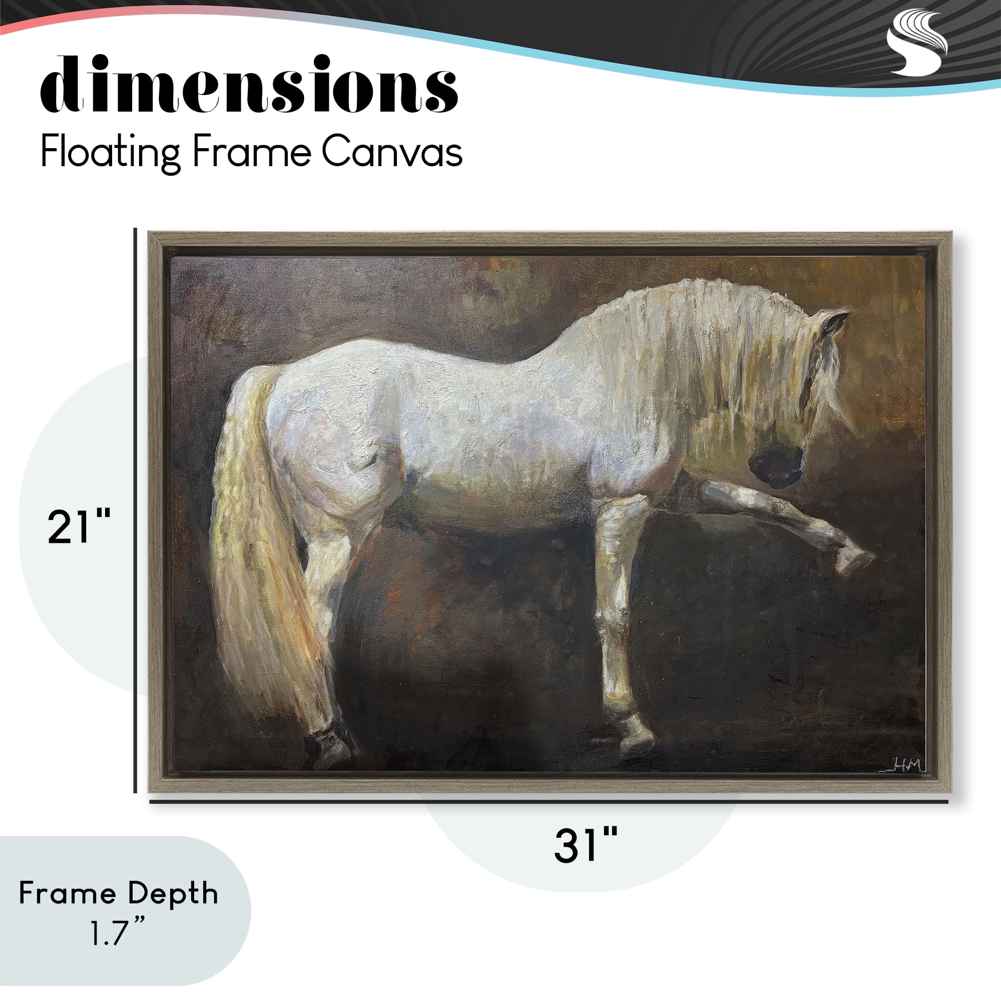 Stupell Industries Elegant White Stallion in Motion Brown Framed Floater Canvas Wall Art, design by Hilary McCarthy