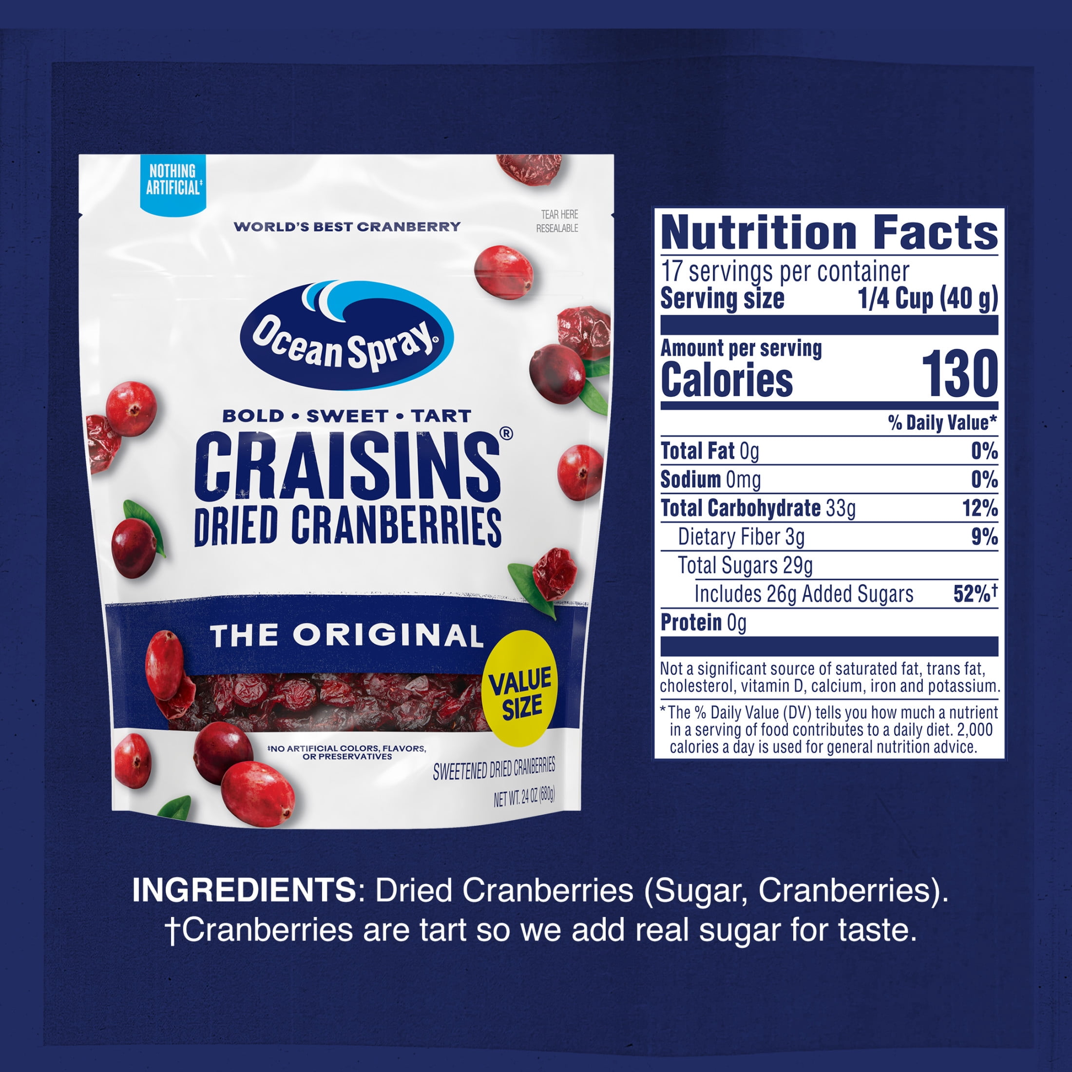 (2 pack) Ocean Spray® Craisins® Original Dried Cranberries, Dried Fruit, 24 oz Pouch