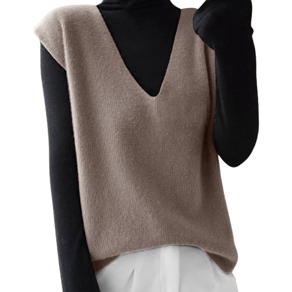 MVRLSH Women's Oversized Sweaters for Women Sleeveless V Neck Soft Loose Autumn Winter Knit Vest Waistcoat Fall Fashion Tops Cardigan Sweater Brown - XXL