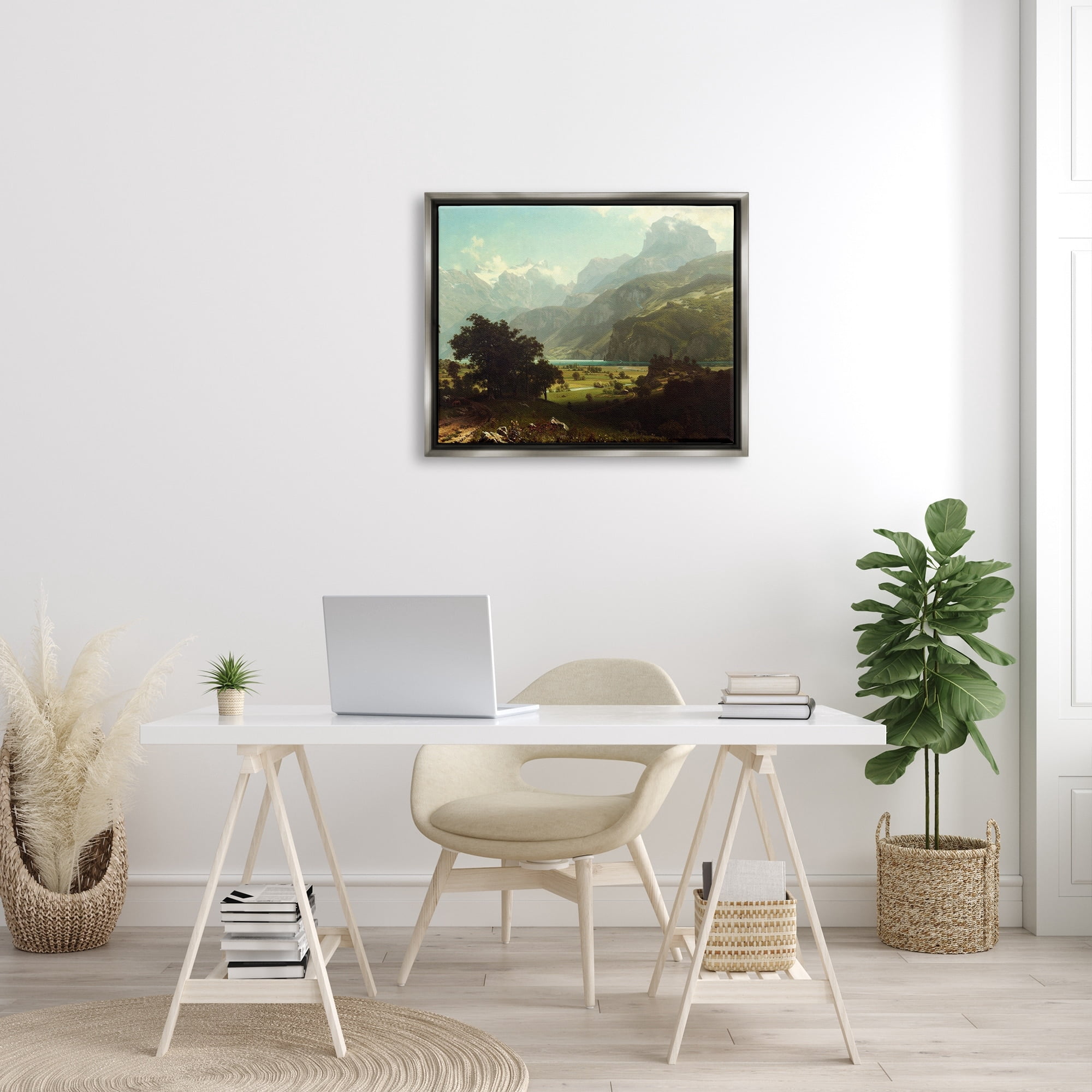Stupell Industries Lake Lucern Albert Bierstadt Classic Fine Landscape Painting Painting Luster Gray Floating Framed Canvas Print Wall Art, Design by one1000paintings