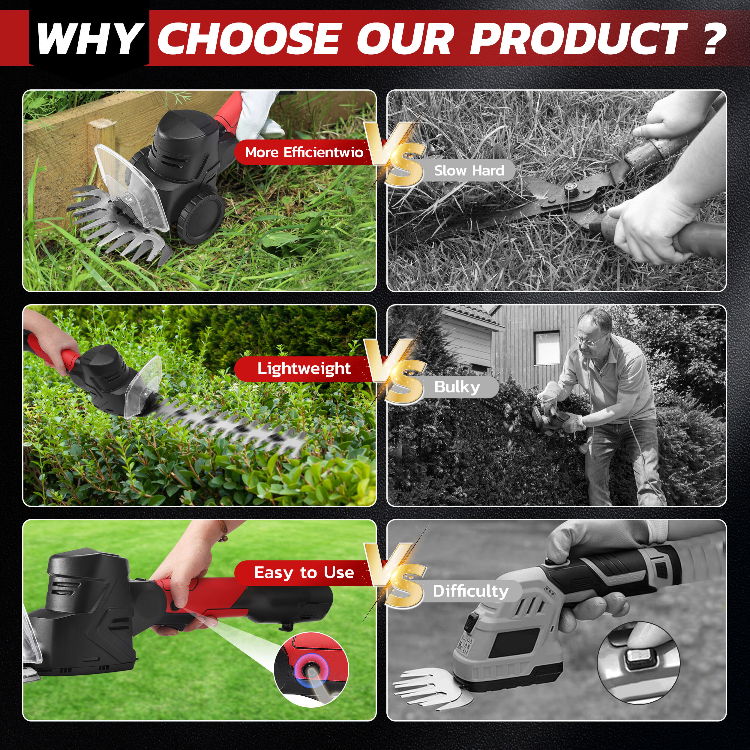 RELOIVE  4-in-1 Telescoping Pole Hedge Trimmer/Grass Shear/Shrub Trimmer/Grass Trimmer with 2.0 Ah Battery,12V (Red)