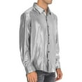 thumbnail image 5 of Zylanna Men's Button up Shirts, Sequins Long Sleeve Turndown Collar Breathable Casual Shirts for Men Silver, 5 of 6