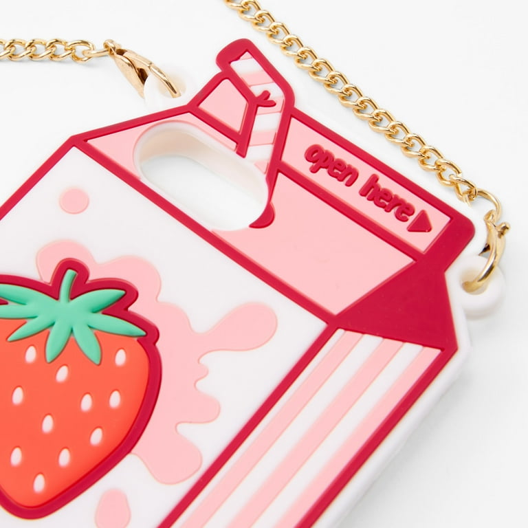 iPhoneアクセサリー Milk Claire's Strawberry Milk Silicone Phone Case, Gold Chain