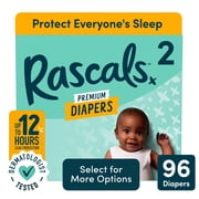 Rascals Premium Absorbent Baby Diapers Size 2, 96 Count