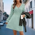 thumbnail image 6 of Women's Fall Winter Casual V-Neck Lace Openwork Scale Texture Solid Color Long Sleeve Sweater Dress, Elegant Knit Dress with Unique Details for Women,Mint Green,XL, 6 of 8