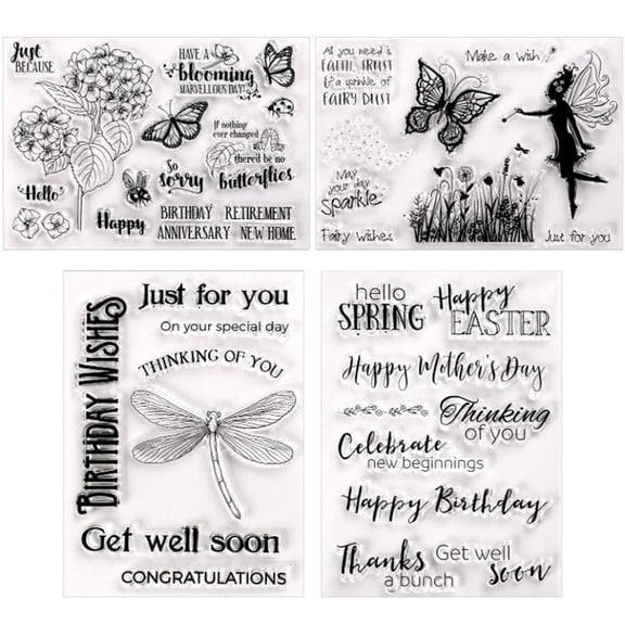 HILOGEL Fairy Clear Stamps Elegant Flower Fairy Dragonfly for Butterfly Wishes Letters Clear Stamps for Card Making Decoration and DIY Scrapbooking Rubber Stamps for Handmade Crafts