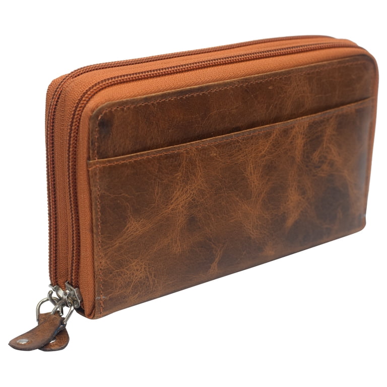 XALORA Women's RFID Blocking Leather Wallet – Long Zip Trifold
