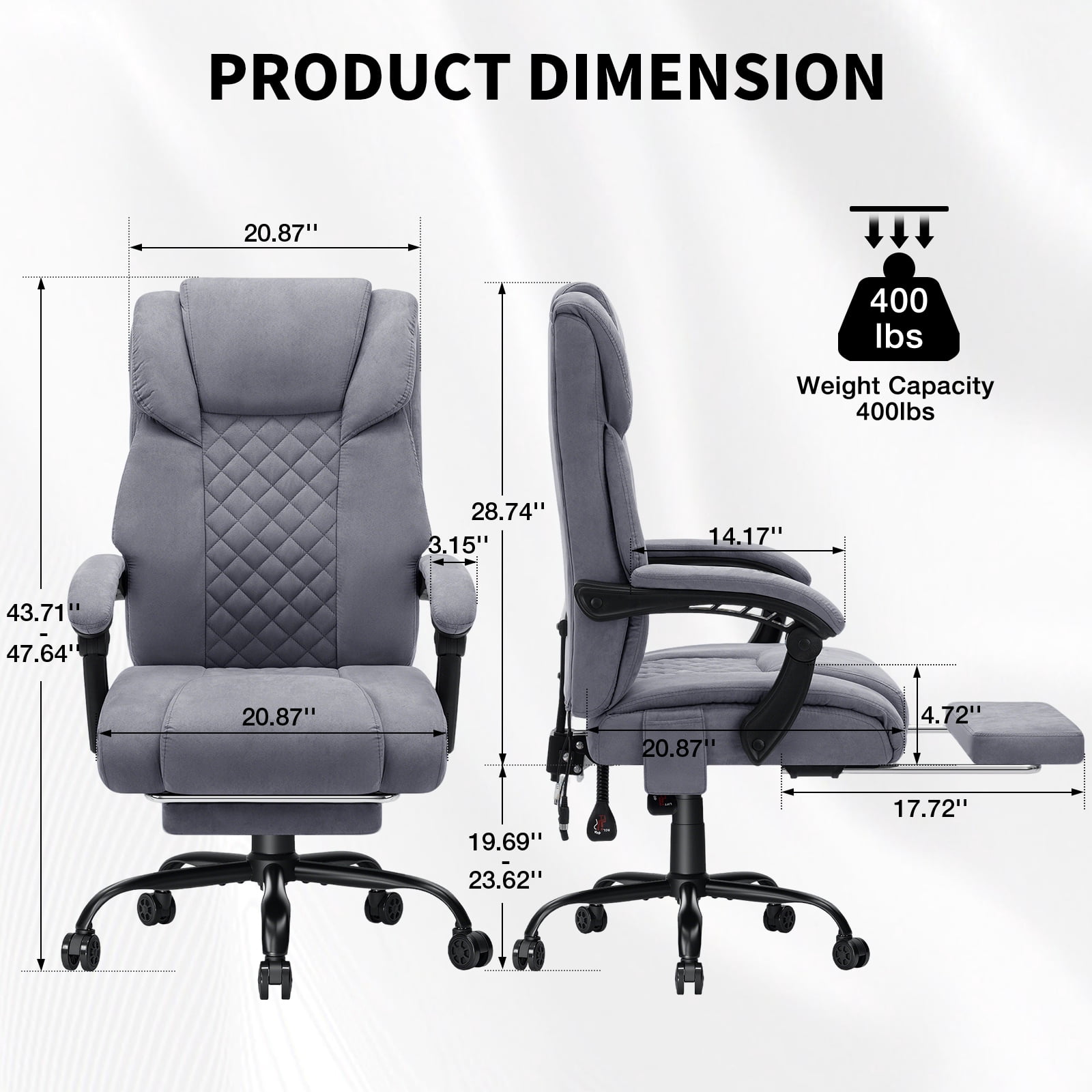 Hoffree Massage Office Chair 400LBS Executive Office Chair Massage and Footrest Big and Tall Office Chair with Heated Lumbar Support, Ergonomic Computer Desk Chair Reclining High Back Fabric Office
