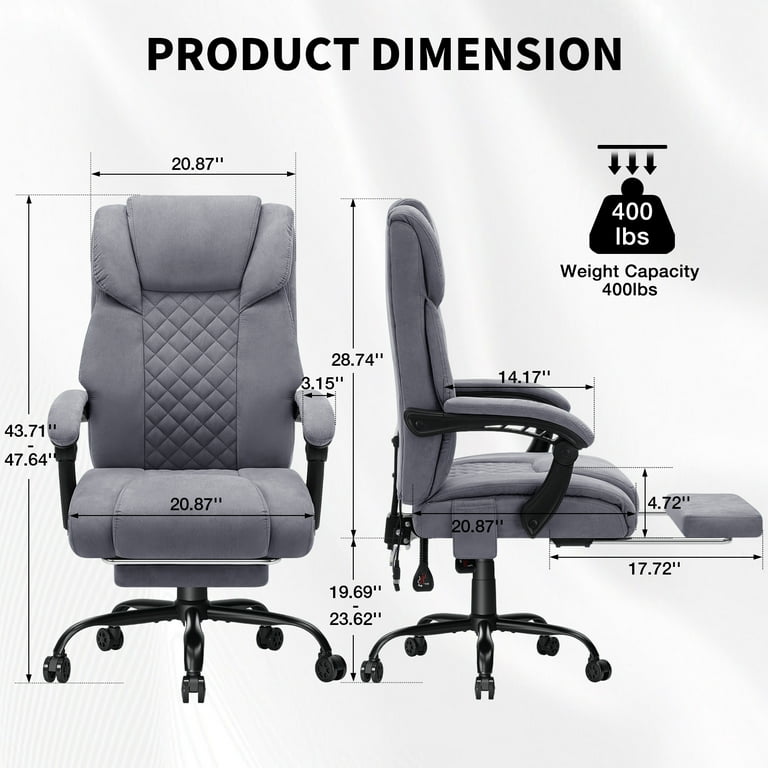 Hoffree Faux Leather Ergonomic Heated Executive Office Chair with Vibration Function in Gray with Padded Arms