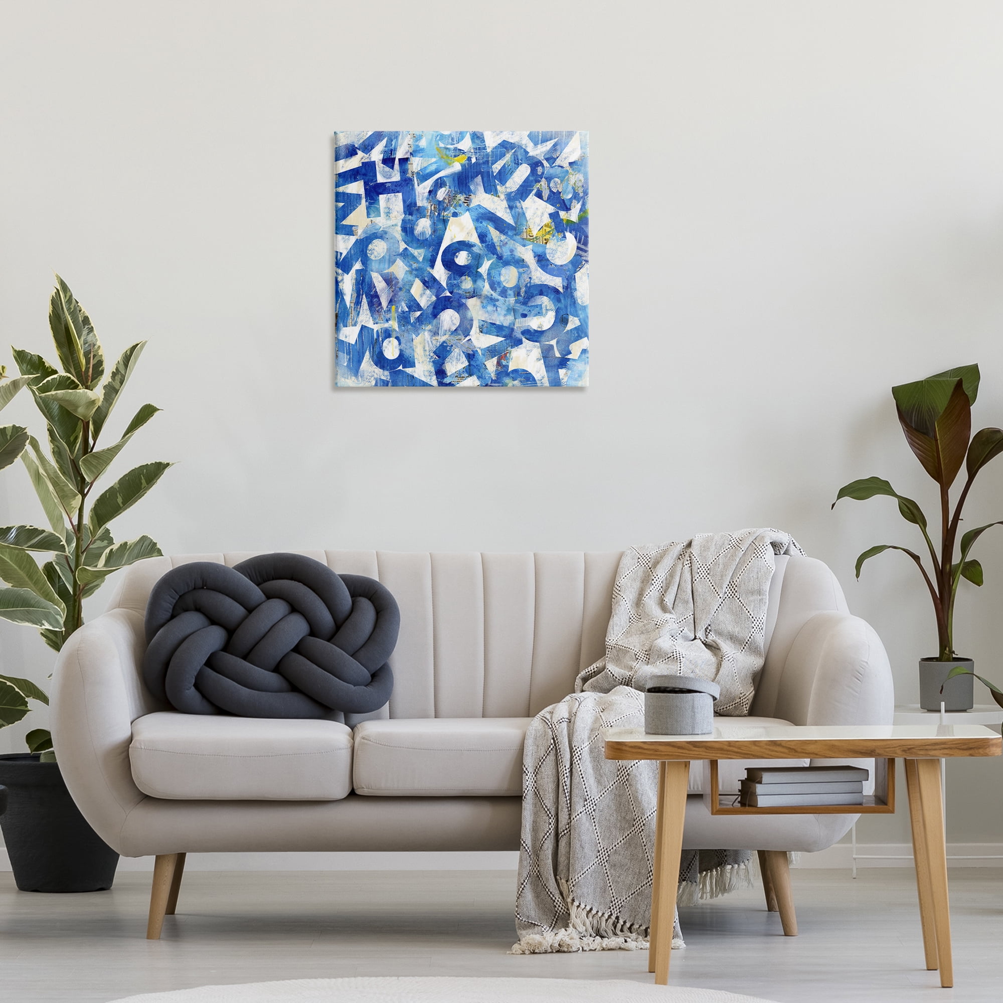 Stupell Industries Blue Typography Collage Abstract Painting Wrapped Canvas Art Print Wall Art, 24 x 24