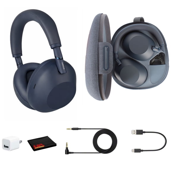 Sony WH-1000XM6 Wireless Noise Canceling Over-Ear Headphones Blue Bundle with Adapter and Cleaning Cloth (International Model)