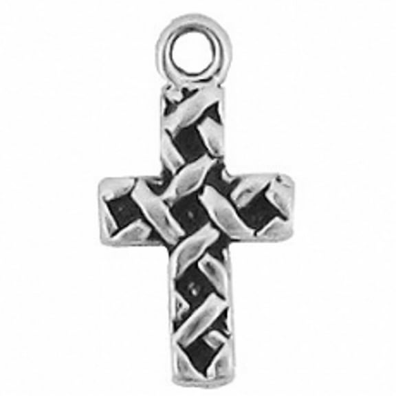 Sterling Silver 16" .8mm Box Chain Mini Woven Christian Cross Pendant Necklace