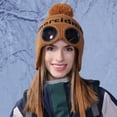 thumbnail image 5 of Ski Goggle Beanie Hat for Women Ear Flap Thick Fleece Lined Knit Skull Cap Pompom Warm Winter Outdoor Hats, 5 of 6