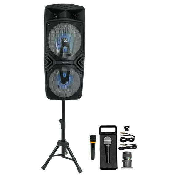 Technical Pro Dual 8" Rechargeable Karaoke Machine System Bundle with Stand & (2) Microphones