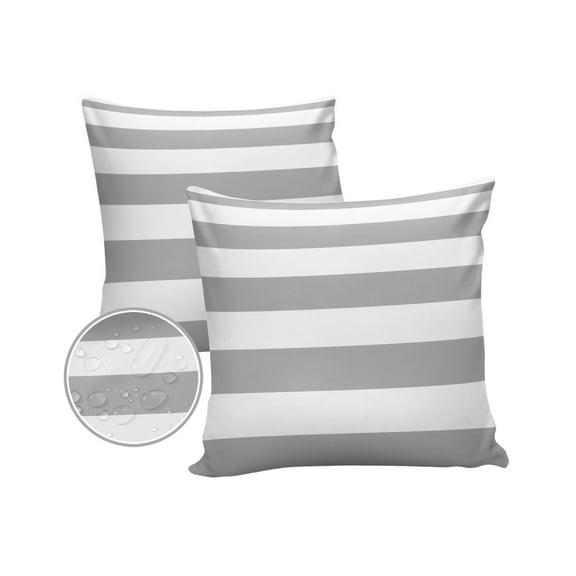Pack of 2 Outdoor Pillow Covers, Grey and White Stripe Pattern Waterproof Square Throw Pillowcase Cushion Decorative Pillow Covers for Couch Patio Tent, 24x24 in