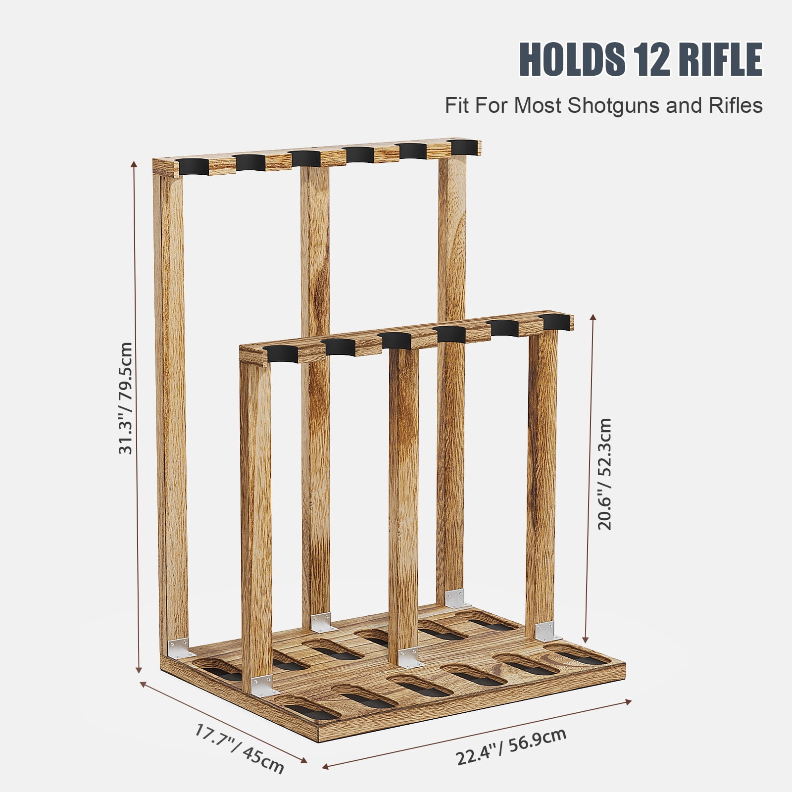 Indoor Gun Racks, Wooden Free Standing Heavy Duty Shotgun Display Rack, Stand Organizer, 12 Storage Holder Wood Gun Rack (Carbonized Black)