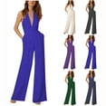 thumbnail image 7 of aidice Jumpsuits for Women Dressy Deep V Neck Zip Slim Fitting High Waisted Office Flare Leggings Rompers, 7 of 7