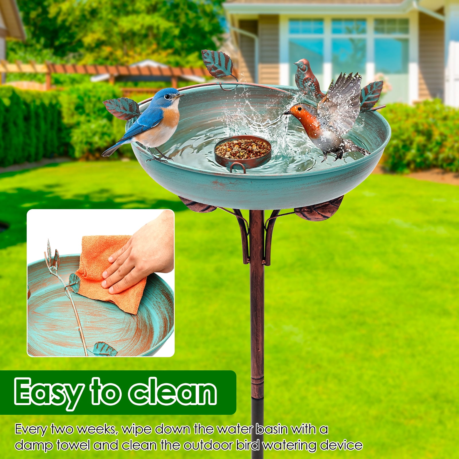 Iron Bird Bath for Outdoor Garden Bird Bath with Small Bowl Birdbath Feeder Rustproof Birdbath for Garden Yard Lawn Decor Easy to Install