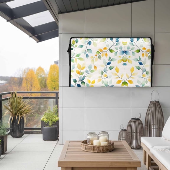 Outdoor TV Cover 58x37x4.5in, Watercolor Rustic Eucalyptus Leaves Weatherproof TV Screen Protector with Zipper, Farm Botanical Outside Television Cover Fits Up to 60-65"